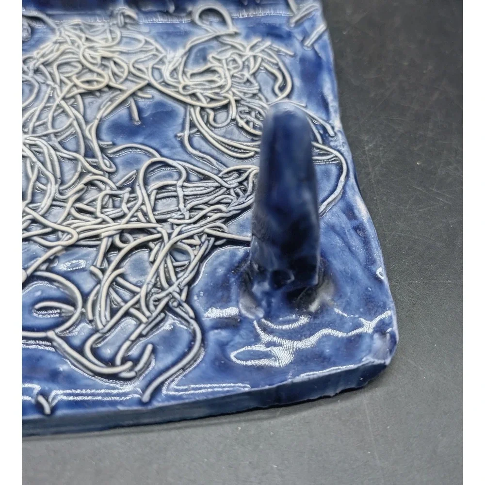 Handmade Studio Pottery Love Wall Hanging Cobalt Blue Ceramic Shelf with Pegs 8